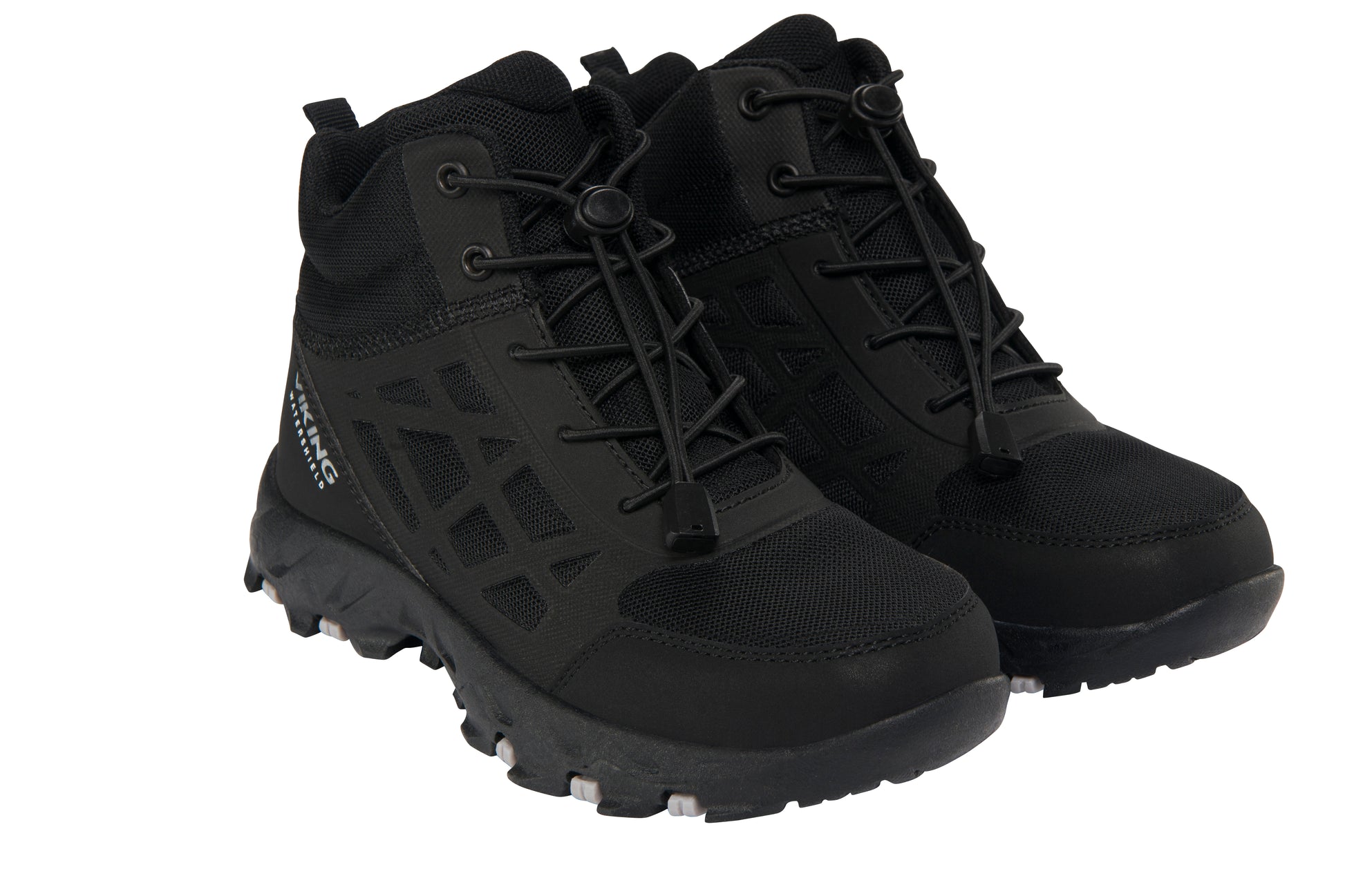 Detaillierte Ansicht des schwarzen VIKING TEX Knöchelschuh TACK MID WP SL mit gepolstertem Schaft