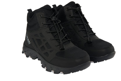 Detaillierte Ansicht des schwarzen VIKING TEX Knöchelschuh TACK MID WP SL mit gepolstertem Schaft