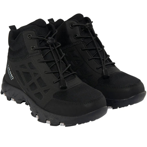 Vorderansicht der schwarzen VIKING TEX TRACK MID WP SL Knöchelschuhe (2 Stück); sichtbare Schnürung und grobe Profilsohle.