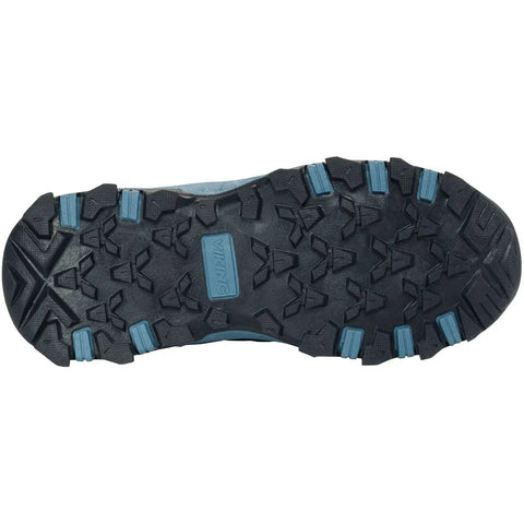 Unterseite des Viking TEX Knöchelschuh TRACK MID SL; Navy/Denim, grobes Profil mit blauen Elementen, Viking-Logo sichtbar.