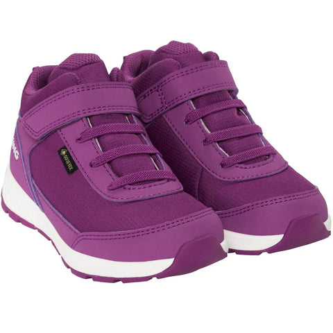 Vorderansicht der VIKING FUN MID GTX 1V Halbschuhe in fuchsia; GORE-TEX, Klettverschluss und Schnürung, weiße Sohle.