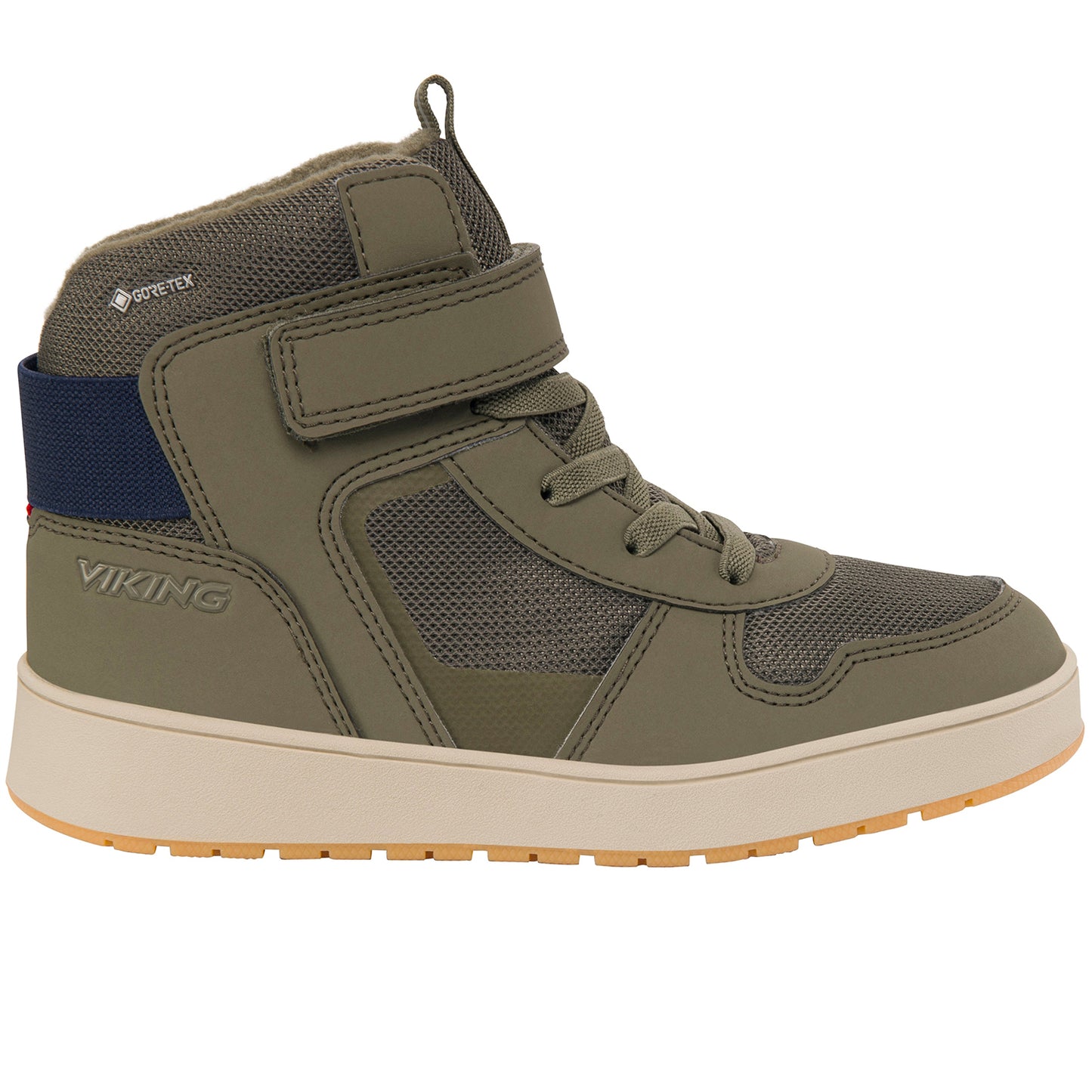 VIKING GORE-TEX Knöchelschuh JACK MID WARM GTX in olivfarben mit navy Details für kalte, nasse Bedingungen
