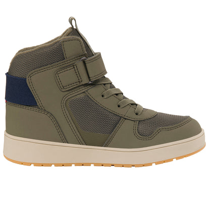 Detaillierte Nahaufnahme des wasserdichten Obermaterials und der robusten Schnürung des VIKING GORE-TEX JACK MID WARM GTX in oliv und navy