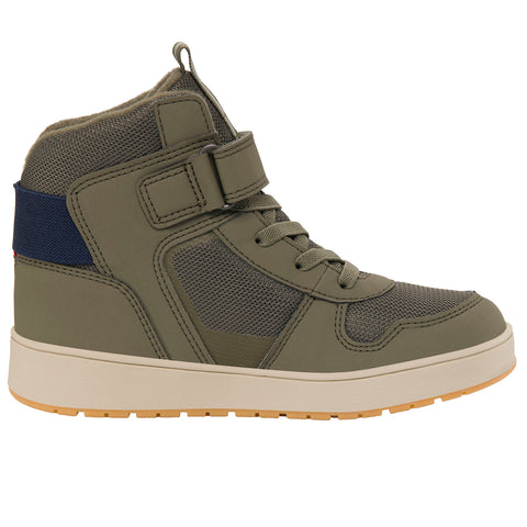 Detaillierte Nahaufnahme des wasserdichten Obermaterials und der robusten Schnürung des VIKING GORE-TEX JACK MID WARM GTX in oliv und navy