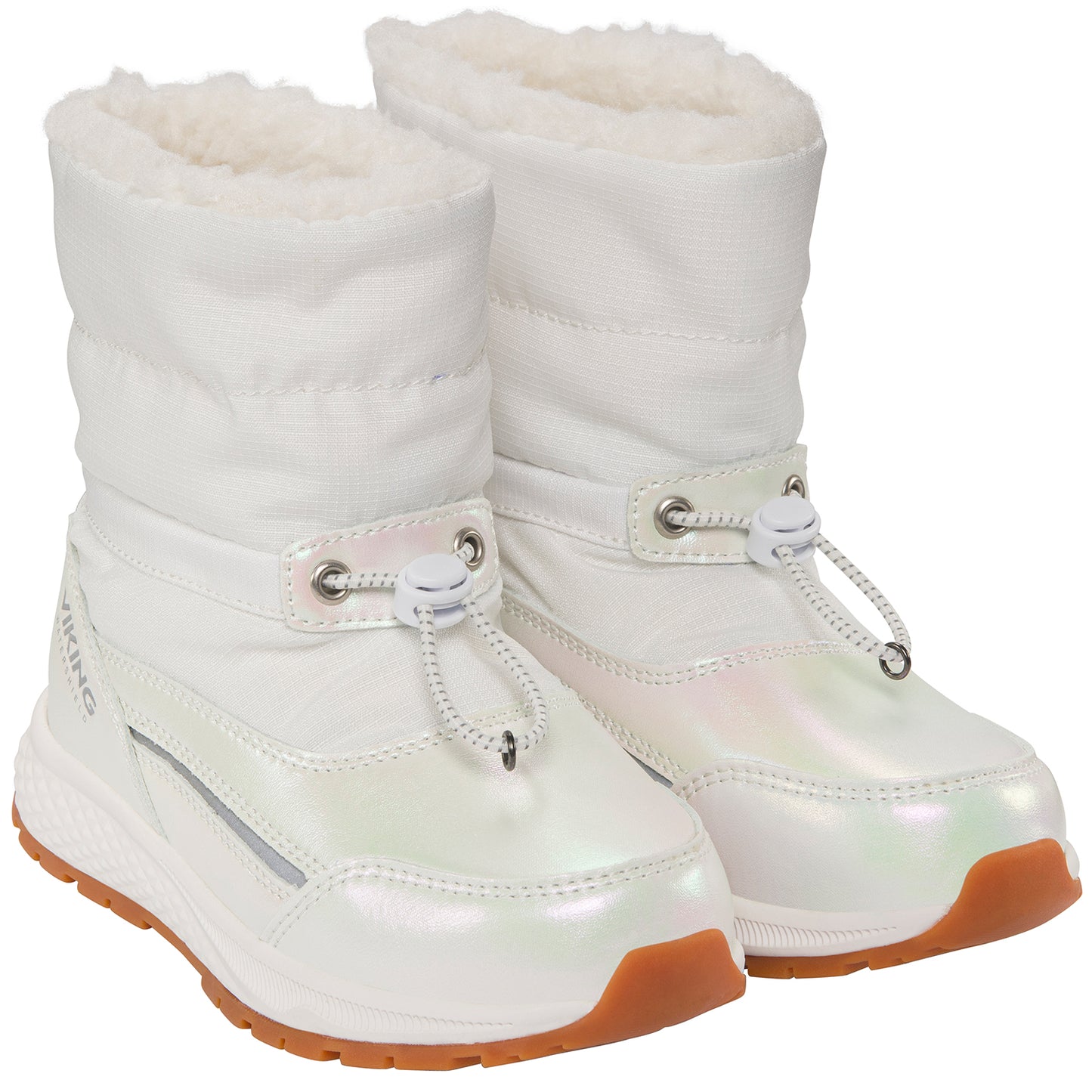 Lange Beschreibung des weißen VIKING TEX Stiefels EQUIP SHINE WARM WP PULL-ON mit robustem Obermaterial