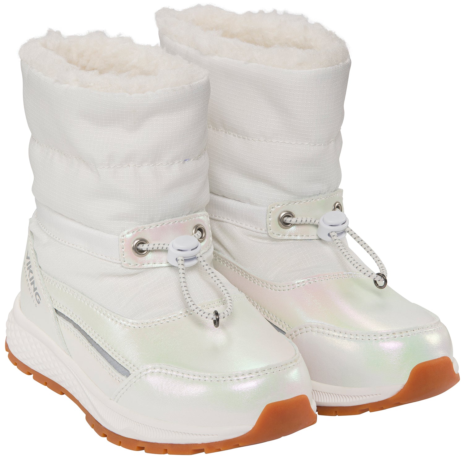 Lange Beschreibung des weißen VIKING TEX Stiefels EQUIP SHINE WARM WP PULL-ON mit robustem Obermaterial