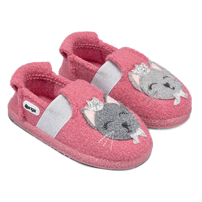 NANGA Hausschuh 31-0422-29 in Azalee mit Katze-Design, weiches Material für gemütlichen Komfort