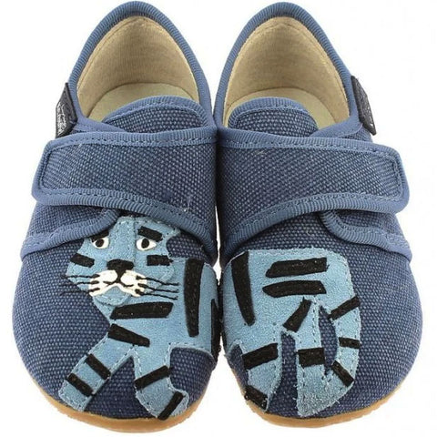 Leichter, bequemer Hausschuh in jeansblau mit niedlichem Tiger-Design 