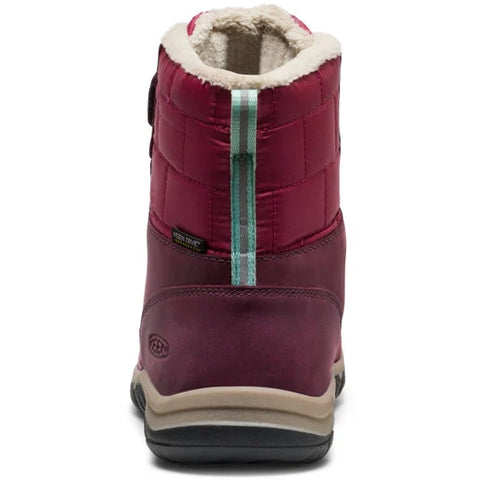 Naheaufnahme des KEEN KANIBOU Stiefels, der beere, pink und türkisfarbene Farbtöne aufweist