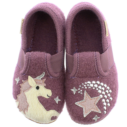 LIVING KITZBÜHEL Hausschuh 4020/339 in malve with cute unicorn design