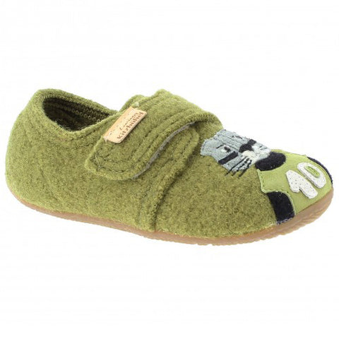 Cozy olive green indoor slippers with footballer design