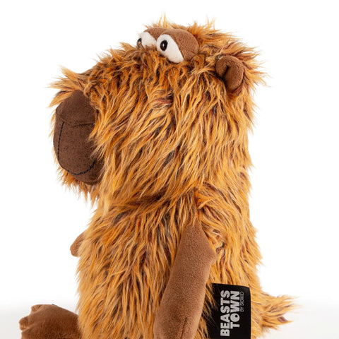 Stofftier Sigikid BEASTS SMOKEY JACK; orange-braunes Fell, seitliche Ansicht, sichtbares BEASTS-Label