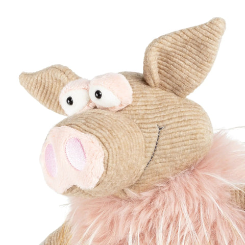 Detailaufnahme eines Sigikid BEASTS SPOT HOG Plüschtiers in beige Corduroy, mit rosa Ohreninnen und Pfoten