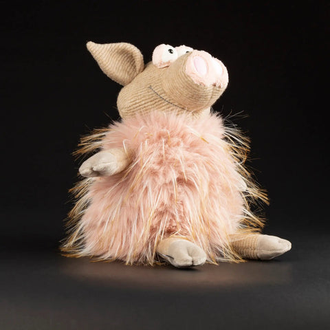Seitenansicht des SIGIKID BEASTS SPOT HOG Plüschtiers; beiger Kopf, rosa Ohren, pinkes Fell am Hals.