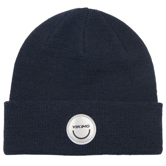 Stylish and warm navy VIKING Mütze PLAY WOOL BEANIE with reflective details, perfect for keeping you cozy during outdoor activities