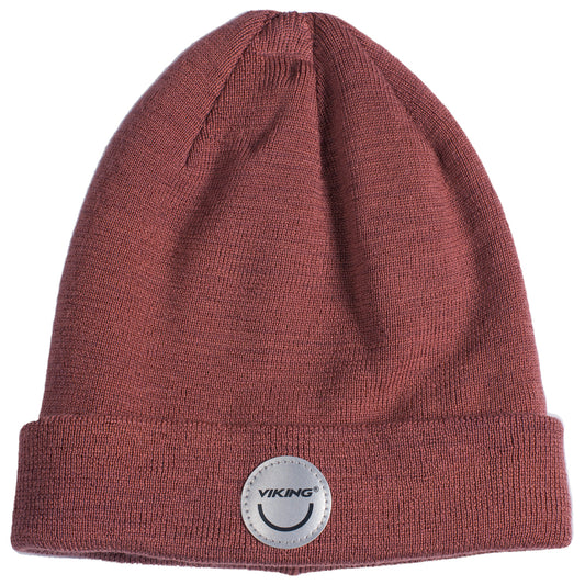 VIKING Mütze PLAY WOOL BEANIE WARM REFLEC - rosenholz in soft pink color, made of warm wool with reflective details for added visibility in low light conditions