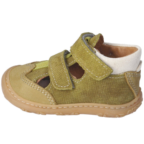 Hochwertige Ricosta Halbsandale EBI in Oliv für Kinder mit Holzoptik