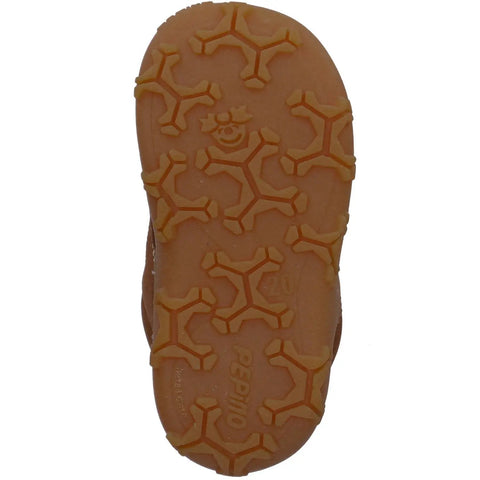 Unterseite der braunen Ricosta Knöchelschuh COLIN; Gummi-Sohle mit hexagonalem Muster.