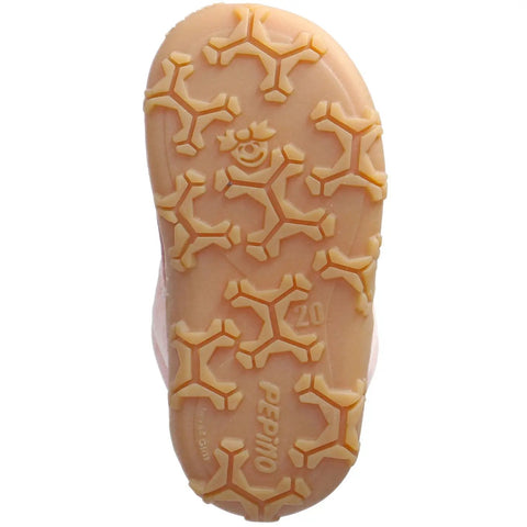 Unterseite des rosa Ricosta Knöchelschuh COLIN; Profilsohle mit gelb-beigem, hexagonalem Muster.