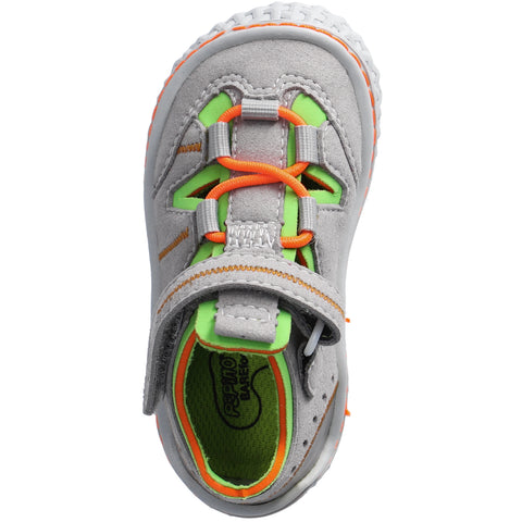 RICOSTA Barfußschuh Halbsandale JERRY in grey with neon orange and neon green accents, perfect for outdoor activities and summer adventures