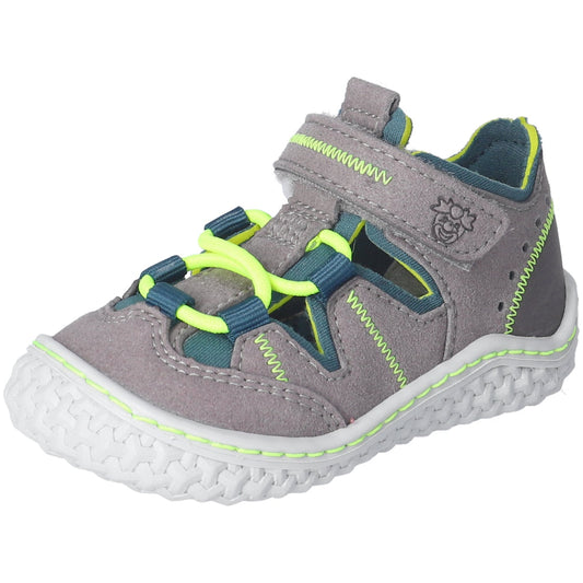 RICOSTA Barfußschuh Halbsandale JERRY in grey, petrol, and neon yellow, a comfortable and stylish sandal for kids