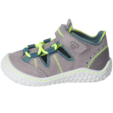 RICOSTA Barfußschuh Halbsandale JERRY in grey, petrol, and neon yellow color combination, perfect for comfortable and stylish summer footwear