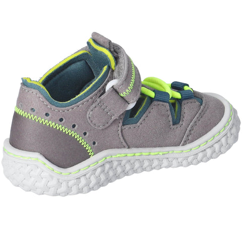 RICOSTA Barfußschuh Halbsandale JERRY - grau / petrol / neongelb - Comfortable and stylish barefoot sandal for kids in gray, petrol, and neon yellow color scheme