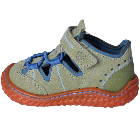 Close-up of RICOSTA Barfußschuh Halbsandale JERRY in eukalyptus / blau, showcasing the durable material and comfortable design