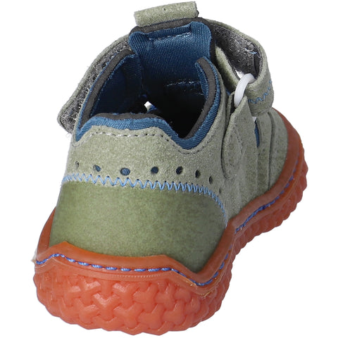 Top view of RICOSTA Barfußschuh Halbsandale JERRY in eukalyptus / blau, displaying the breathable and lightweight construction