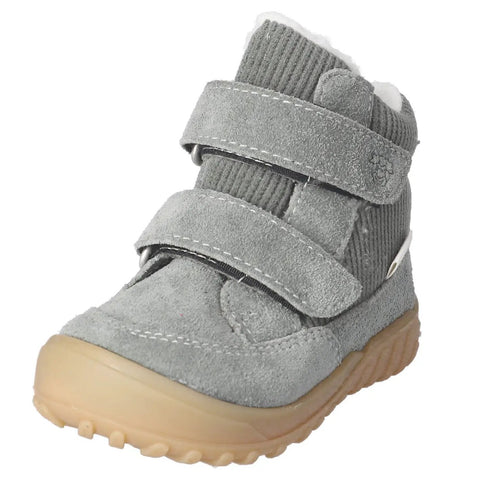 Schuhe Ricosta CARE-TEX DAVIS in Salbei; graues Velours, Klettverschluss, beigefarbene Laufsohle.