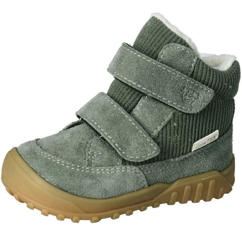 Schuhe Ricosta DAVIS, salbei; Klettverschluss, Suede-Obermaterial mit Corduroy-Details, Fellfutter sichtbar, Gummi-Sohle.
