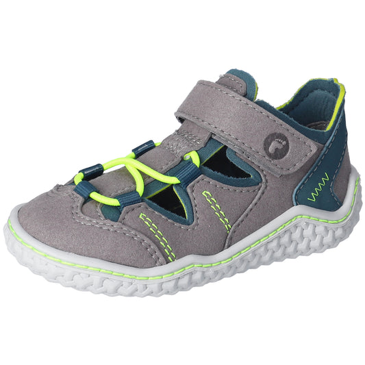 Barfußschuh Halbsandale JEFF in graphit/petrol für Kinder mit Klettverschluss