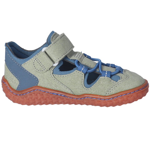 The alt text value for the image would be: RICOSTA Barfußschuh Halbsandale JEFF - eukalyptus / petrol kids' barefoot sandal