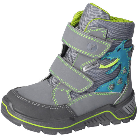 RICOSTA SYMPA-TEX BLINKER Stiefel GRISU 5300302/450 - grau / türkis / neongrün / Drache - High-quality grey, turquoise, and neon green boots with dragon design