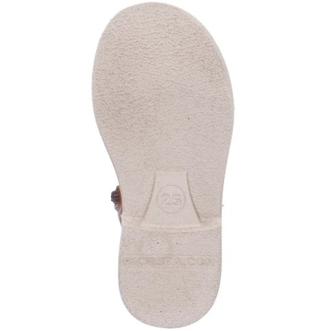 Unteransicht der Sohle einer Ricosta Stiefelette DALLAS – beige, strukturierte Schuhsohle mit Markenlogo.