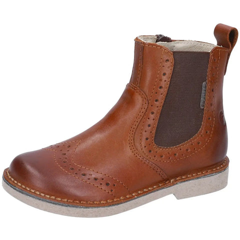 Seitenansicht Ricosta Stiefelette DALLAS cognac aus Leder, elastischer Seiteneinsatz, helle Sohle.