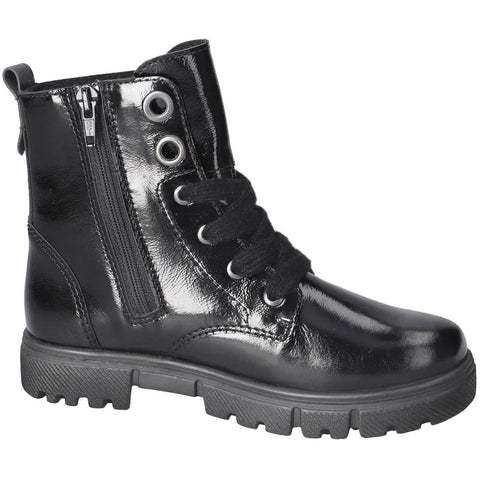 Schuhe Ricosta TEX Stiefel SURI, schwarz; Lackleder, Schnürung, seitlicher Reißverschluss, grobe Profilsohle.