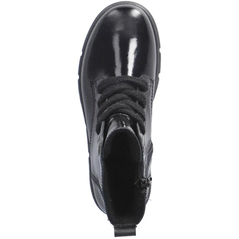 Ansicht von oben: Ricosta TEX Stiefel SURI in schwarz, glänzendes Obermaterial, Schnürung sichtbar.