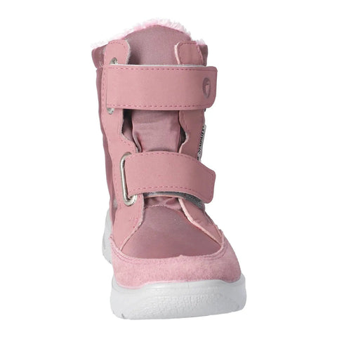 Schuhe Ricosta ANNIKA Stiefel: Rückansicht eines pinken Modells mit Klettverschluss, rosa Obermaterial und weißer Sohle.