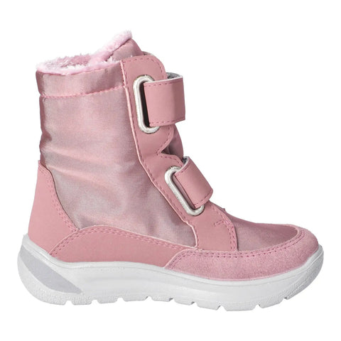 Seitenansicht des Ricosta Schuhe Modell ANNIKA in Altrosa; flauschiges Innenfutter und Klettverschlussriemen