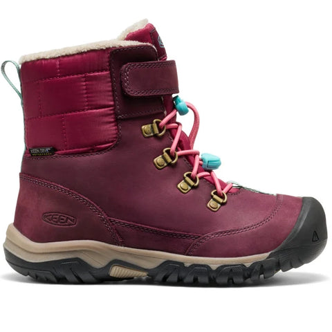 KEEN WP TEX Stiefel KANIBOU in beere mit pinken Akzenten und türkisfarbener Sohle