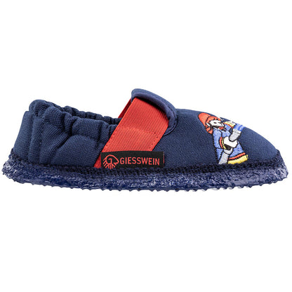 Bequeme Hausschuhe von GIEßWEIN in Dunkelblau mit detailiertem Feuerwehrauto-Motiv