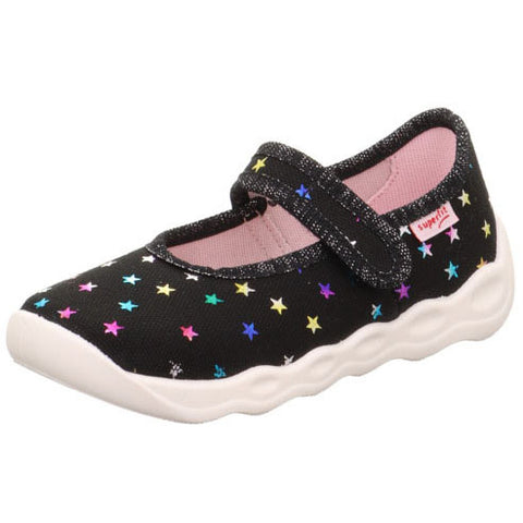 Comfortable and stylish SUPERFIT Hausschuh BUBBLE 6271-003 in black with colorful stars design, perfect for indoor wear