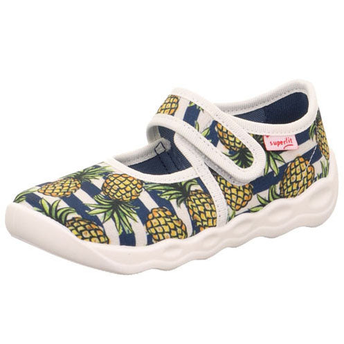 Comfortable and stylish SUPERFIT Hausschuh BUBBLE 6272-902 in white, dark blue, and pineapple design for ultimate relaxation at home