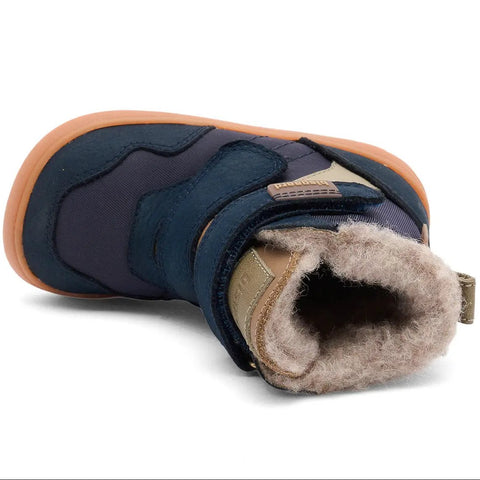 Schuhe BISGAARD Barfuß TEX Stiefel für Babys & Kinder, marineblaues Obermaterial, beiges Fellfutter, Klettverschluss