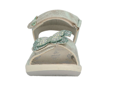 Bequeme Sandale in türkis mit glitzernden Details und Schmetterlingsdesign