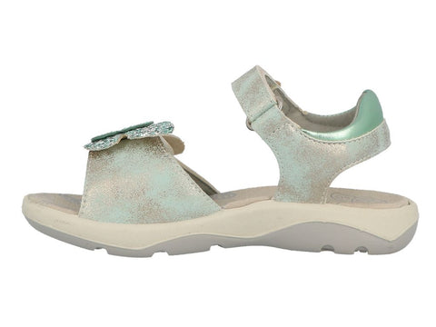 Türkisfarbene Sandale mit funkelnden Glitzerdetails und einem niedlichen Schmetterlingsmotiv