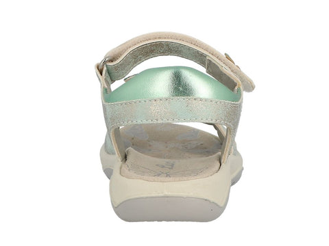 Sommerliche Sandale in türkis mit glitzernden Elementen und einem verspielten Schmetterlingsmotiv