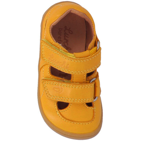 Yellow LURCHI Barfuß Halbsandale NANDO, a comfortable and stylish half-sandal for barefoot walking