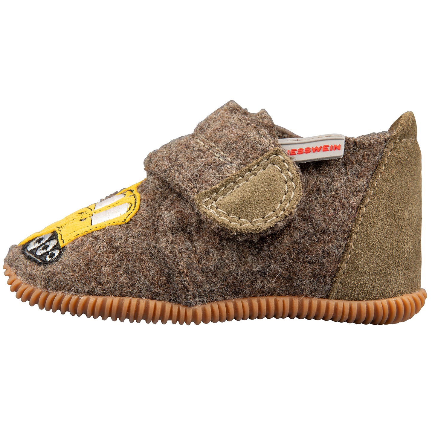 Bequeme Giesswein Hausschuhe OFFENBURG in taupe Farbe, ideal für den Innenbereich mit offener Zehenkonstruktion